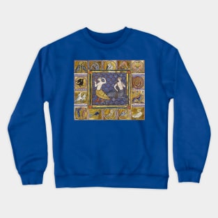 MEDIEVAL BESTIARY,HARPY AND CENTAUR, FANTASTIC ANIMALS IN GOLD RED BLUE COLORS Crewneck Sweatshirt